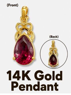 New 14K 585 Gold Red CZ Pear Teardrop Pendant Necklace Charm NE1385 Italian